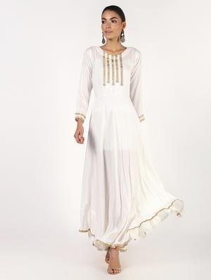 solid lace flared kurta - 16357046 - Standard Image - 2