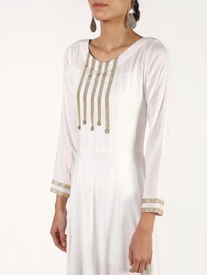 solid lace flared kurta - 16357046 - Standard Image - 5