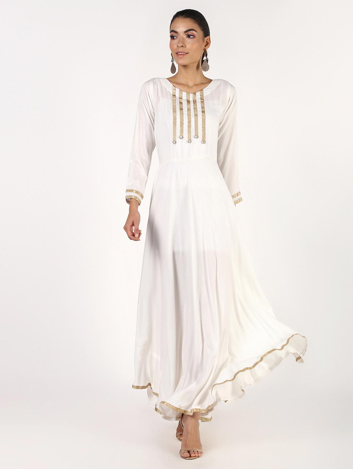 solid lace flared kurta - 16357046 - Zoom Image - 2