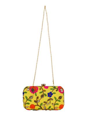 yellow cotton polyester blend box clutch - 16357191 - Standard Image - 5