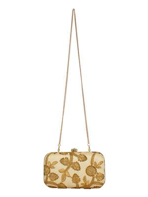 beige cotton polyester blend box clutch - 16357196 - Standard Image - 5