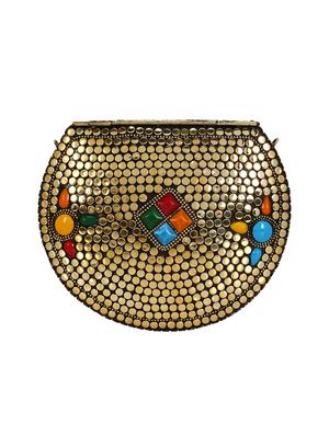gold metal box clutch - 16357211 - Standard Image - 2