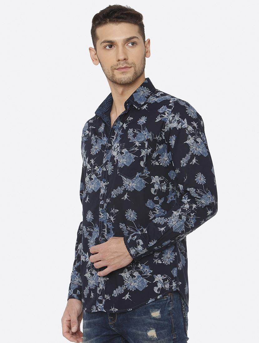navy blue floral print casual shirt - 16358139 - Zoom Image - 2