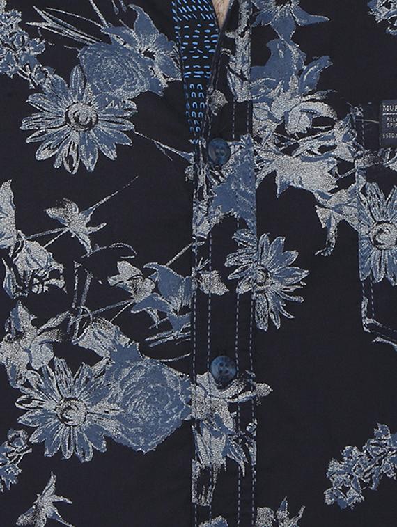 navy blue floral print casual shirt - 16358139 - Zoom Image - 5