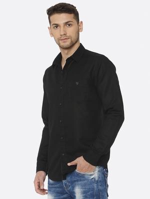 black solid linen casual shirt - 16358176 - Standard Image - 2
