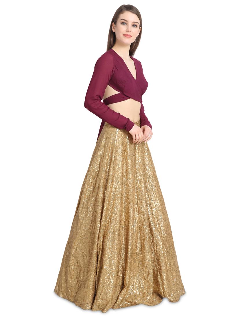 gold wine lehenga - 16358795 - Zoom Image - 2