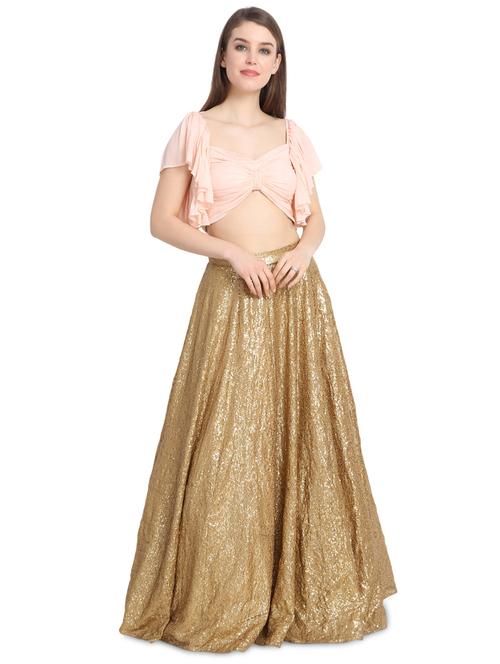gold ruffle lehenga - 16358796 - Standard Image - 1