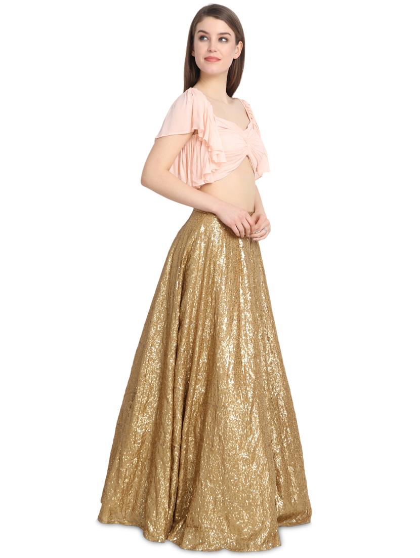gold ruffle lehenga - 16358796 - Zoom Image - 2