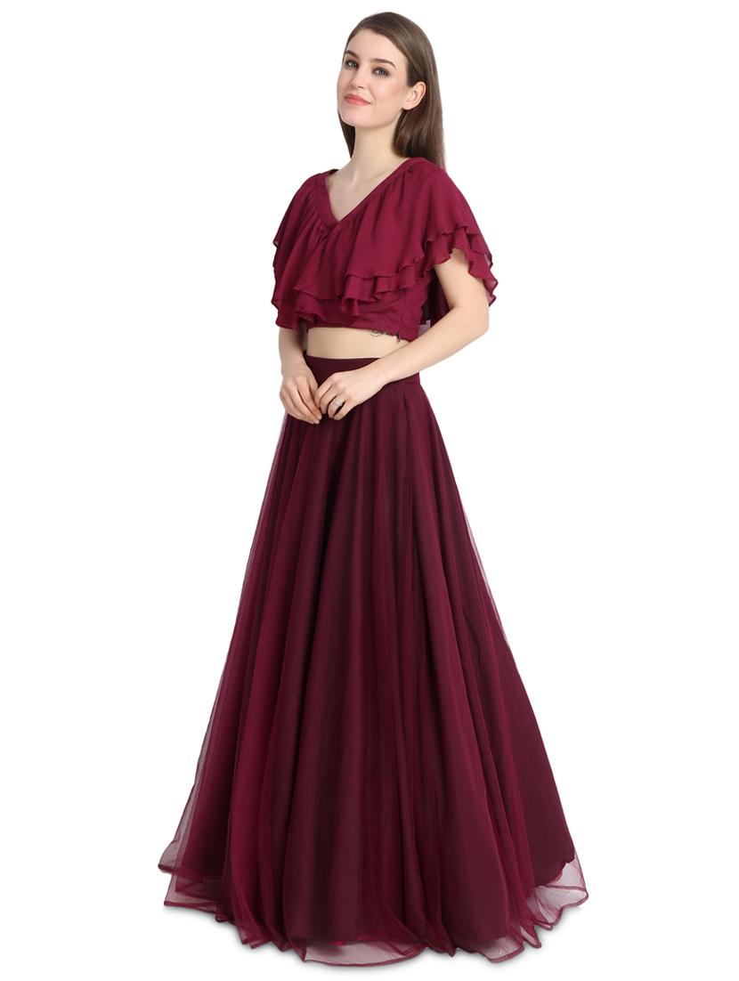 ruffle solid a-line lehenga - 16358806 - Zoom Image - 2