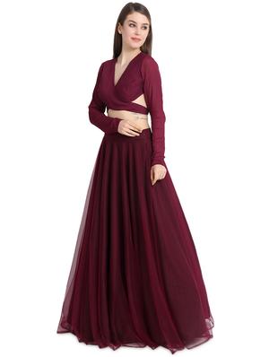 wine solid a-line lehenga - 16358810 - Standard Image - 2