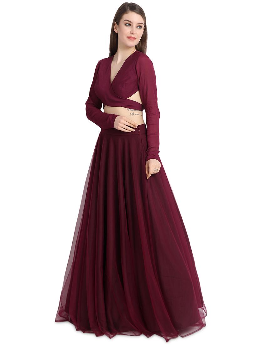 wine solid a-line lehenga - 16358810 - Zoom Image - 2