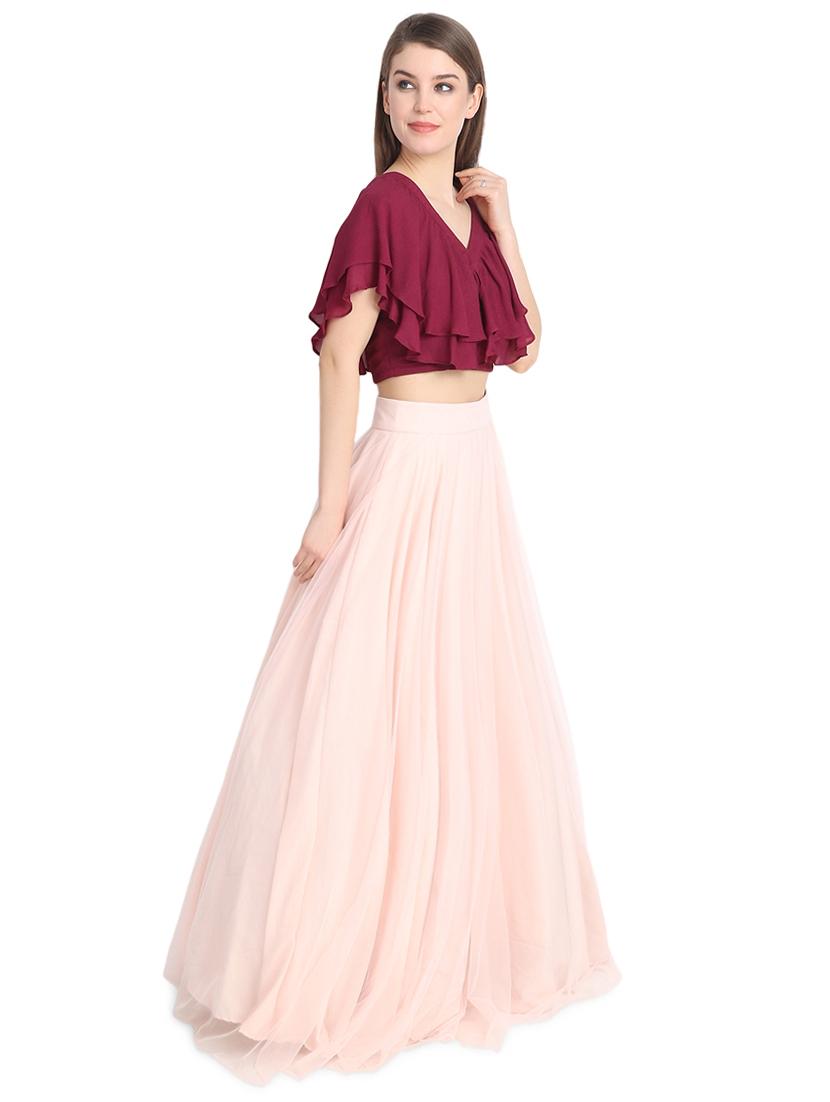 wine a-line lehenga - 16358818 - Zoom Image - 2