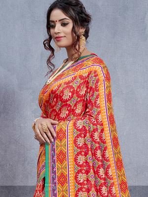 geometrical printed patola saree with blouse - 16360517 - Standard Image - 2