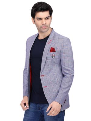 blue checkered single breasted casual blazer - 16360587 - Standard Image - 2