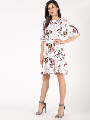 flutter sleeved floral a-line dress - 16363341 - Standard Image - 2