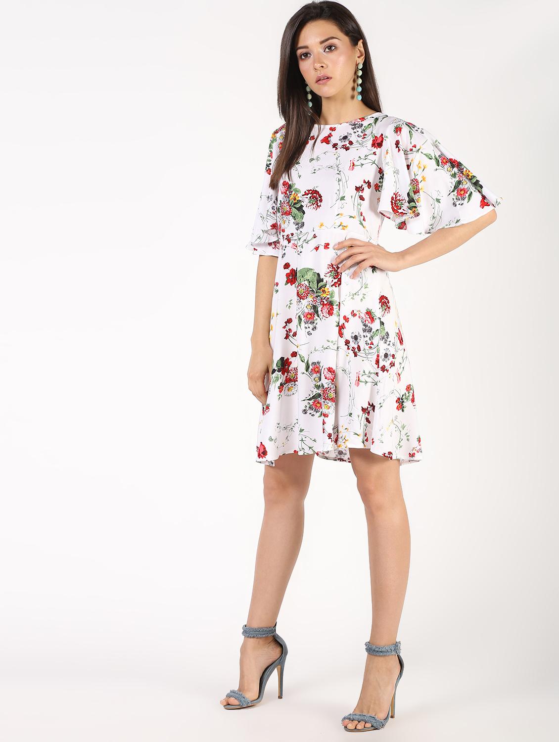 flutter sleeved floral a-line dress - 16363341 - Zoom Image - 2