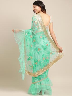 embroidered ruffled saree with blouse - 16363709 - Standard Image - 2