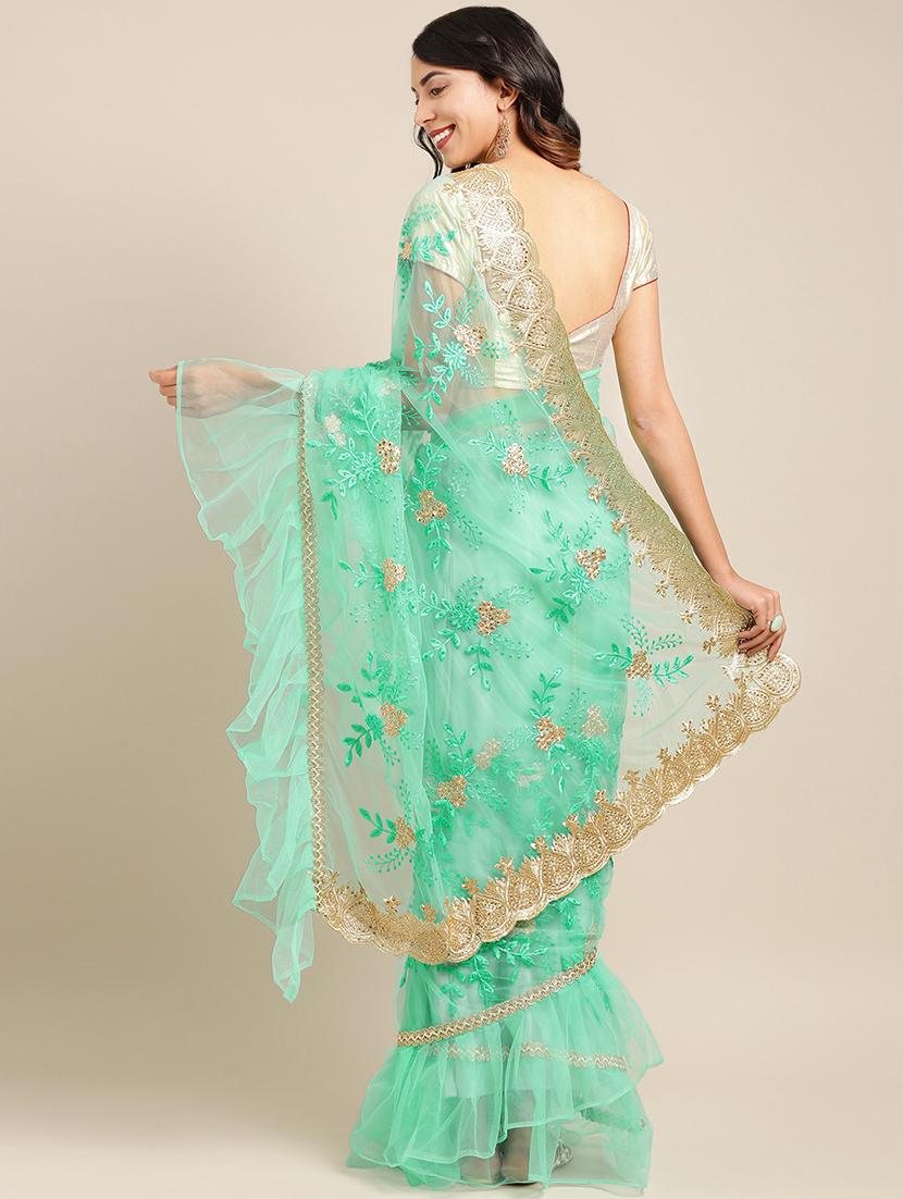 embroidered ruffled saree with blouse - 16363709 - Zoom Image - 2