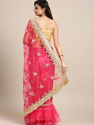 embroidered ruffled saree with blouse - 16363713 - Standard Image - 2