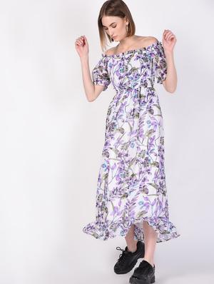 off shoulder gathered floral maxi dress - 16366780 - Standard Image - 2