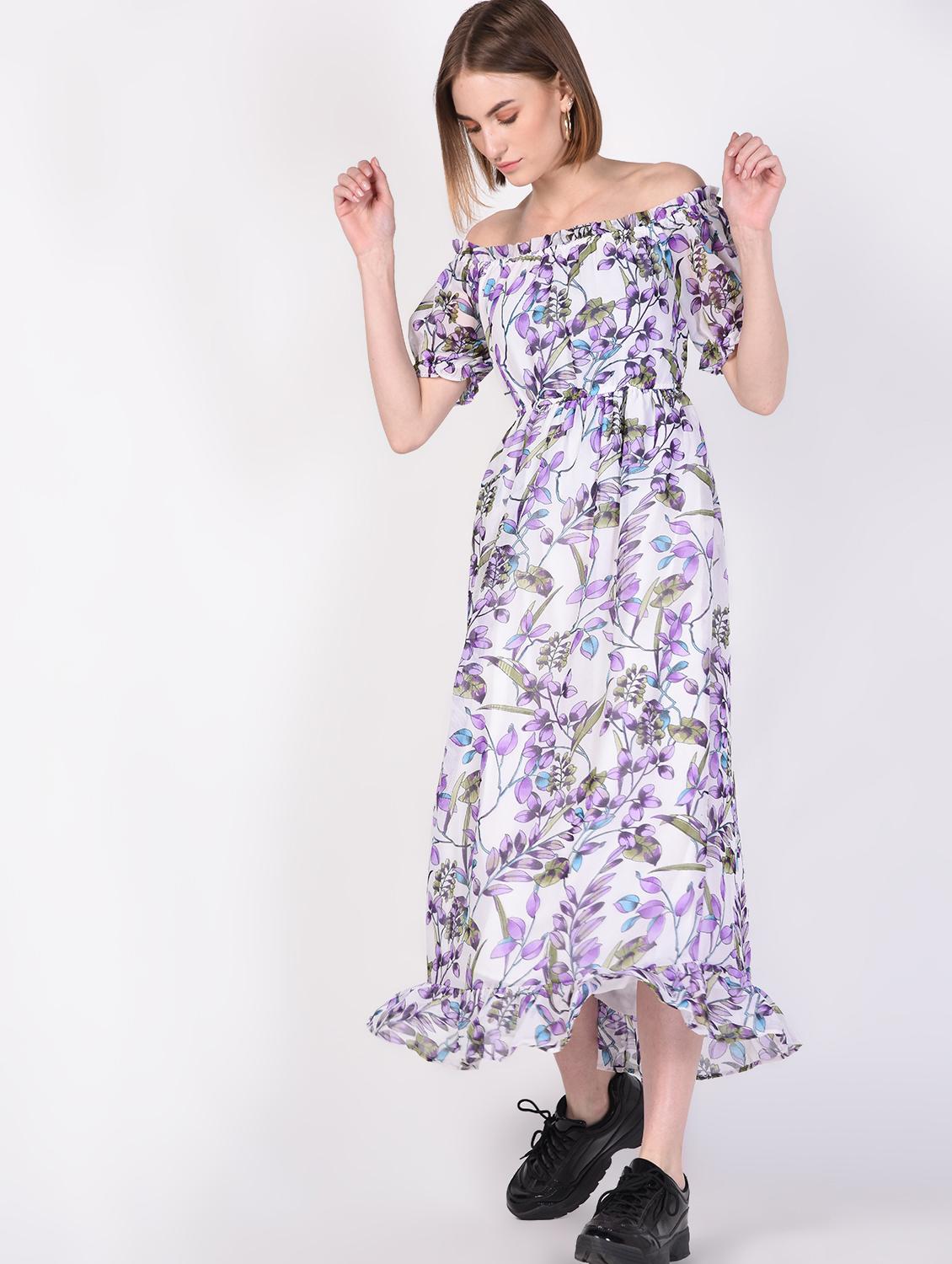 off shoulder gathered floral maxi dress - 16366780 - Zoom Image - 2