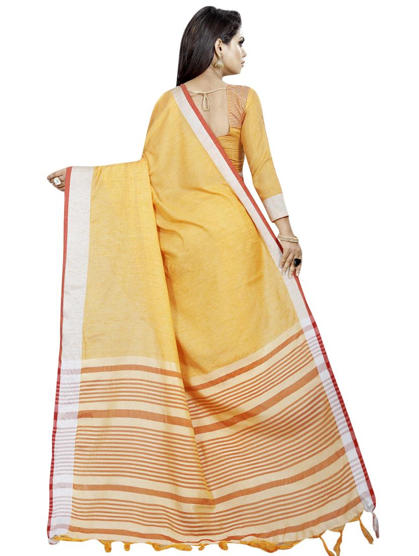stripes pallu plain saree with blouse - 16367979 - Zoom Image - 2
