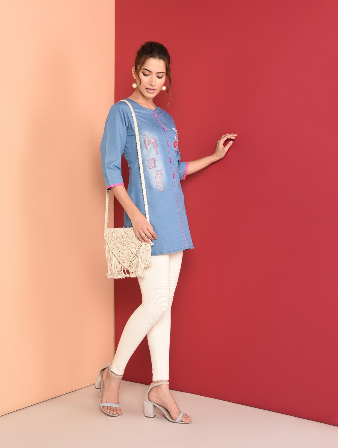 embroidered straight kurti - 16368600 - Zoom Image - 5