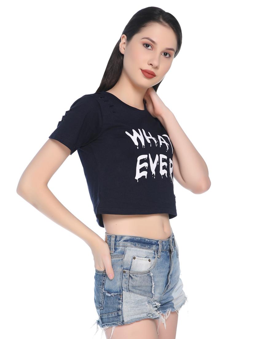 ladder ripped quirky text crop tee - 16368778 - Zoom Image - 2