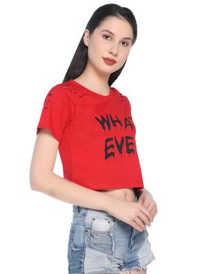 ladder ripped quirky text crop tee - 16368782 - Standard Image - 2