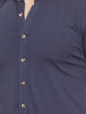 navy blue solid casual shirt - 16370374 - Standard Image - 5