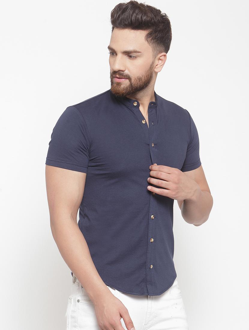 navy blue solid casual shirt - 16370374 - Zoom Image - 2