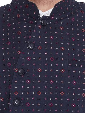 navy blue printed nehru jacket - 16375300 - Standard Image - 5