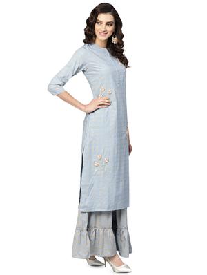 checkered kurta with palazzo set - 16377371 - Standard Image - 2
