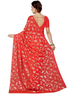 foil printed saree with blouse - 16377916 - Standard Image - 2