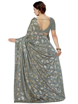 foil printed saree with blouse - 16377917 - Standard Image - 2