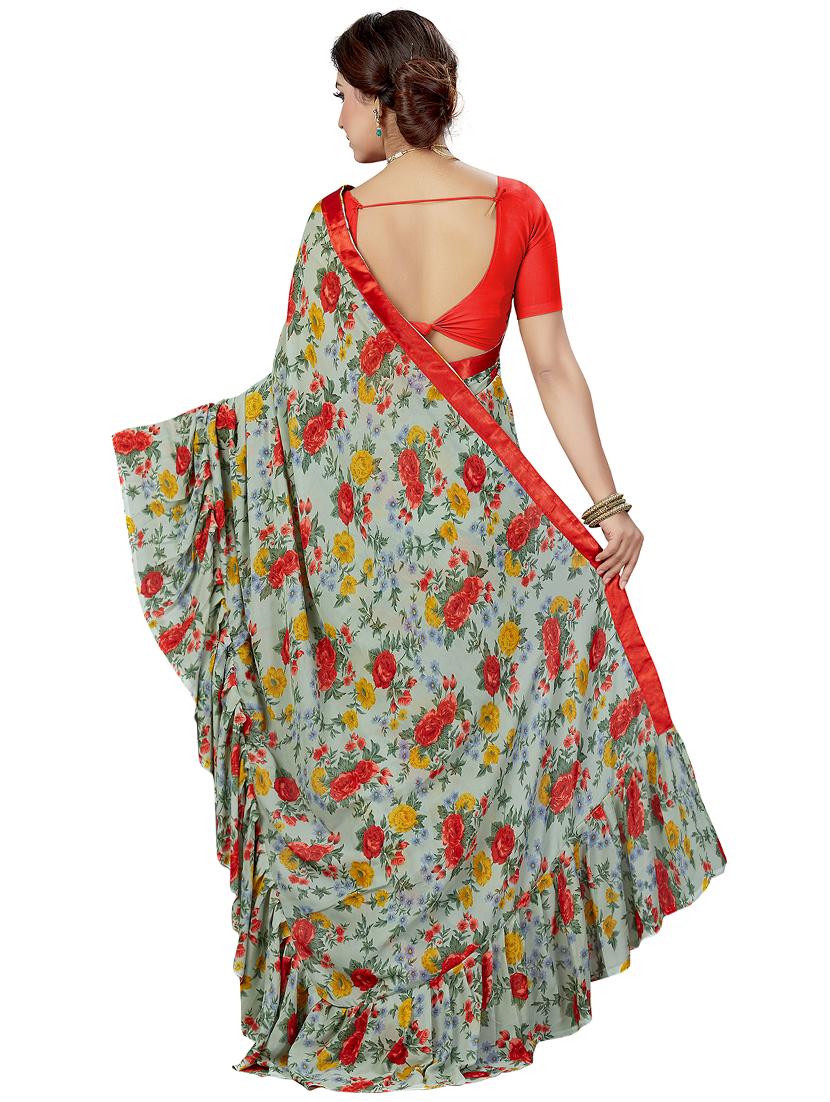floral printed saree with blouse - 16377923 - Zoom Image - 2