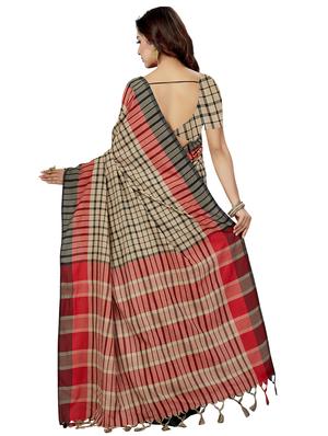 checkered printed saree with blouse - 16377940 - Standard Image - 2