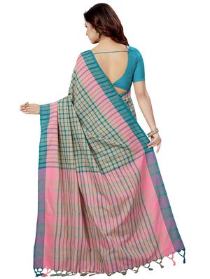 checkered printed saree with blouse - 16377941 - Standard Image - 2