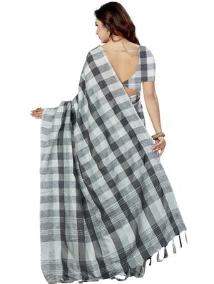 checkered printed saree with blouse - 16377942 - Standard Image - 2