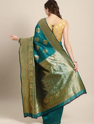 floral zari motif woven saree with blouse - 16378815 - Standard Image - 2