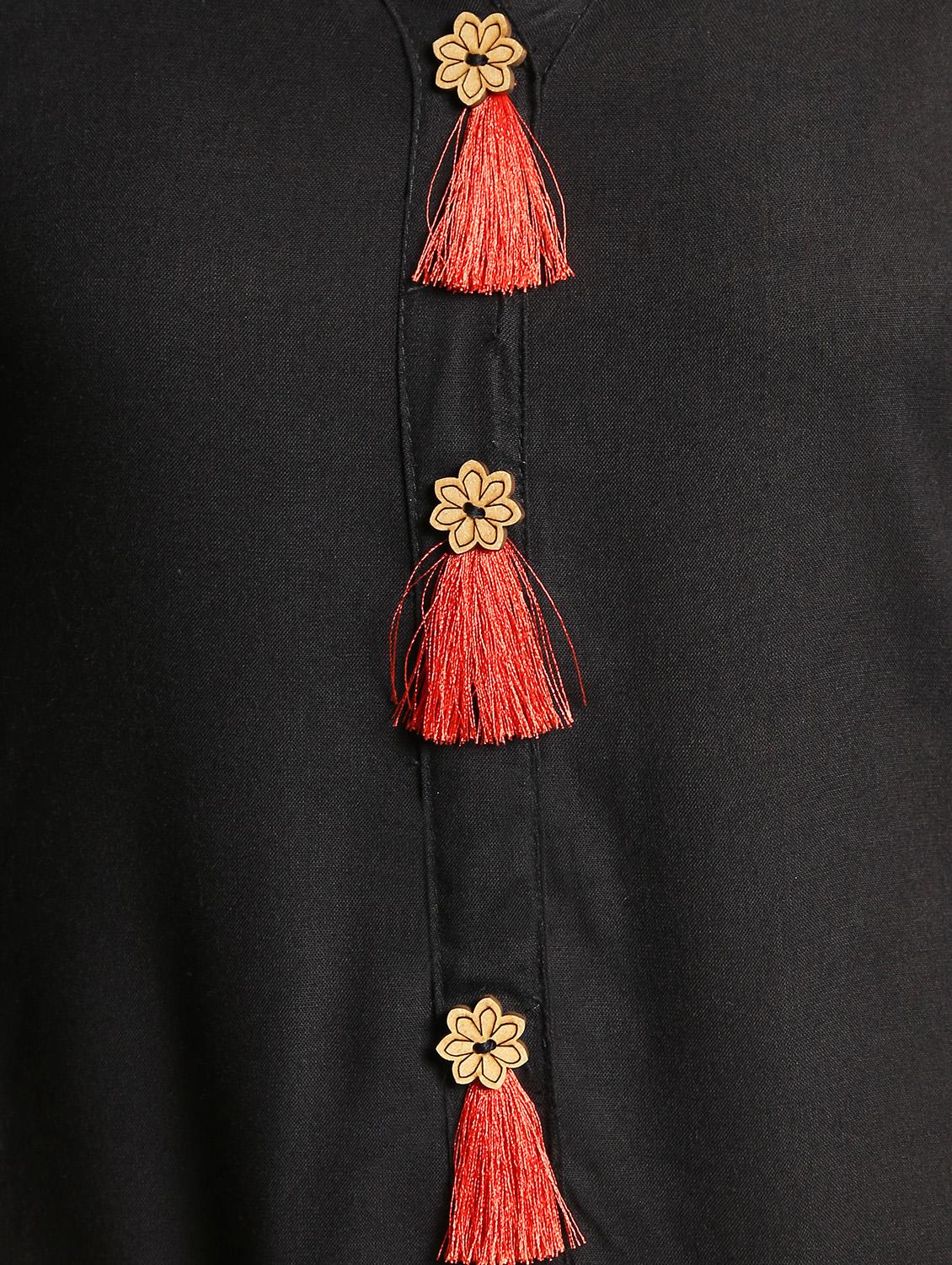 block print a-line kurta with tassels - 16378846 - Zoom Image - 5
