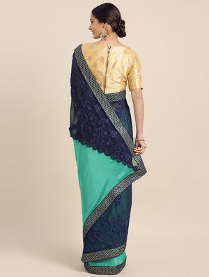 turquoise chiffon embroidered saree with blouse - 16379420 - Standard Image - 2
