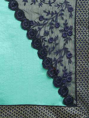 turquoise chiffon embroidered saree with blouse - 16379420 - Standard Image - 5