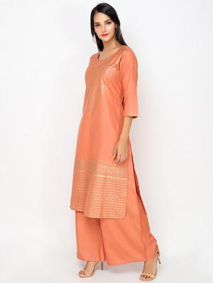 block printed kurta palazzo set - 16380433 - Standard Image - 2