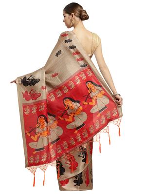 conversational printed saree with blouse - 16380833 - Standard Image - 2