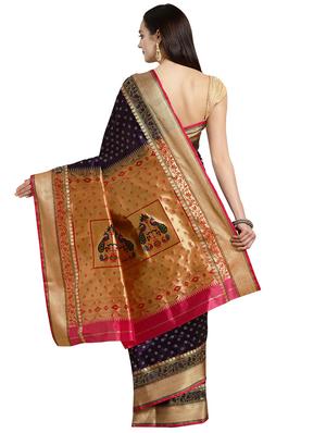 contrast woven saree with blouse - 16380843 - Standard Image - 2