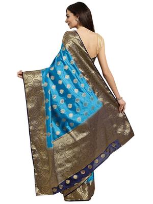 bordered woven saree with blouse - 16380847 - Standard Image - 2