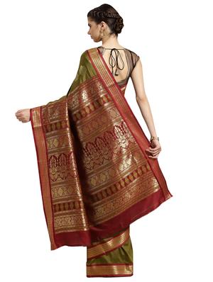 bordered woven saree with blouse - 16380852 - Standard Image - 2