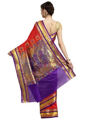 solid bordered woven saree with blouse - 16380859 - Standard Image - 2