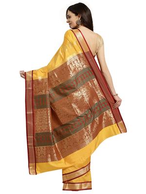 solid woven saree with blouse - 16380860 - Standard Image - 2